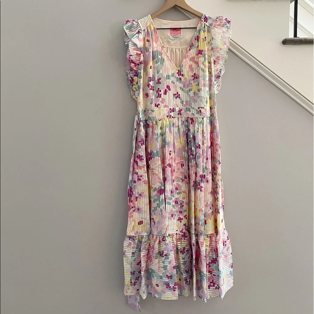 Kate Spade Pastel Floral Ruffle Midi Dress Size 12